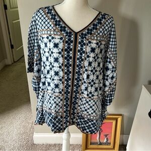J.Jill Navy and White Geometric Women's Top